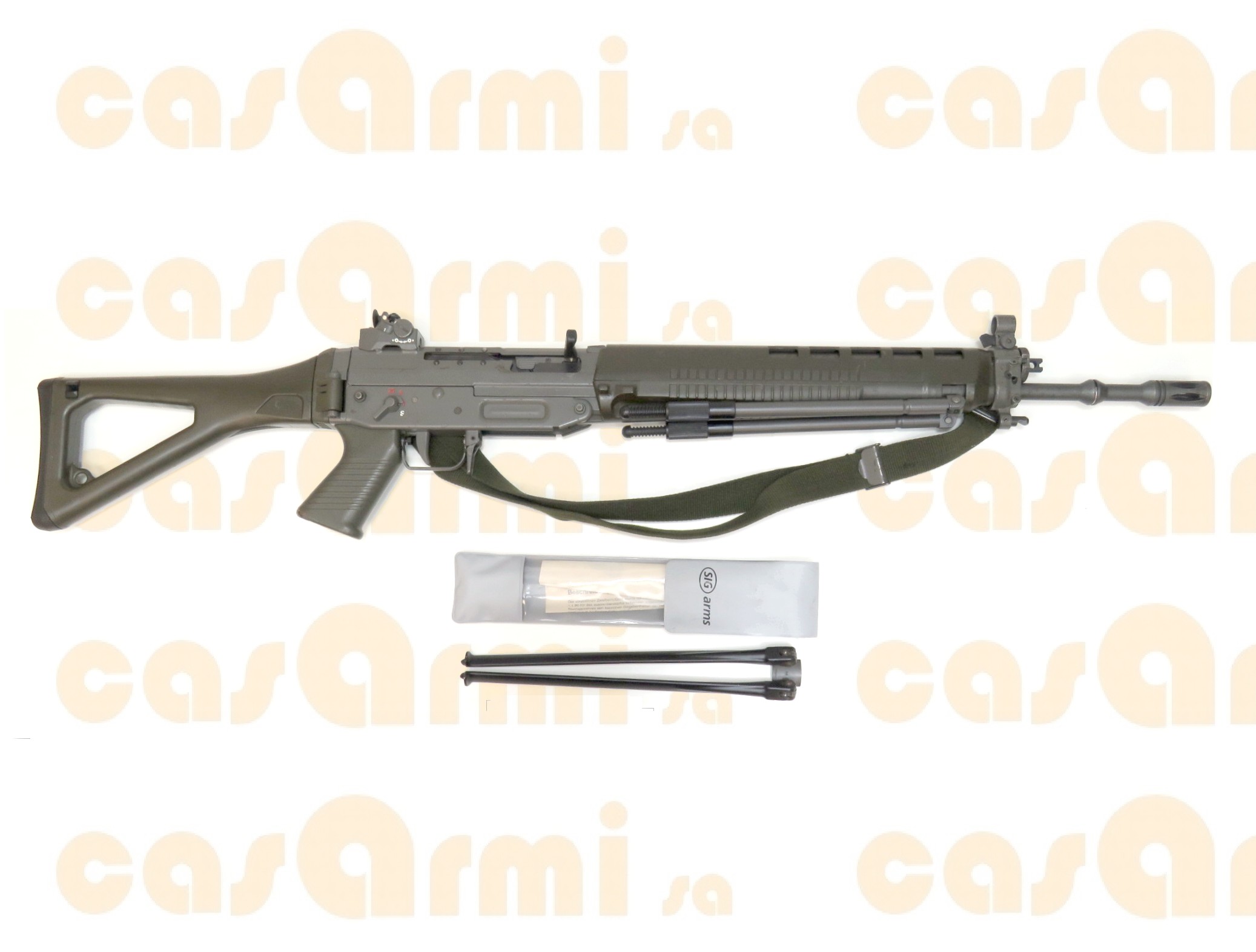 SIG mod. FASS 90, con iris e bipiede regolabili, kit di pulizia .223 Remington